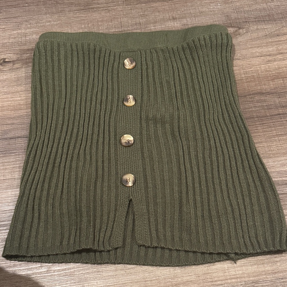 SHEIN Khaki Ribbed Button-Front Pencil Skirt
